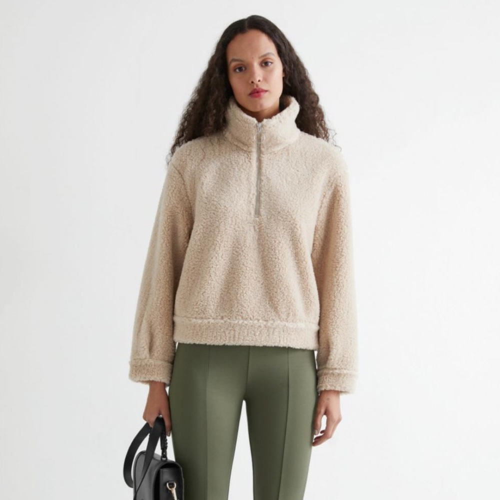 & Other Stories Faux Shearling Half-Zip Sweater.  Size S. Beige.